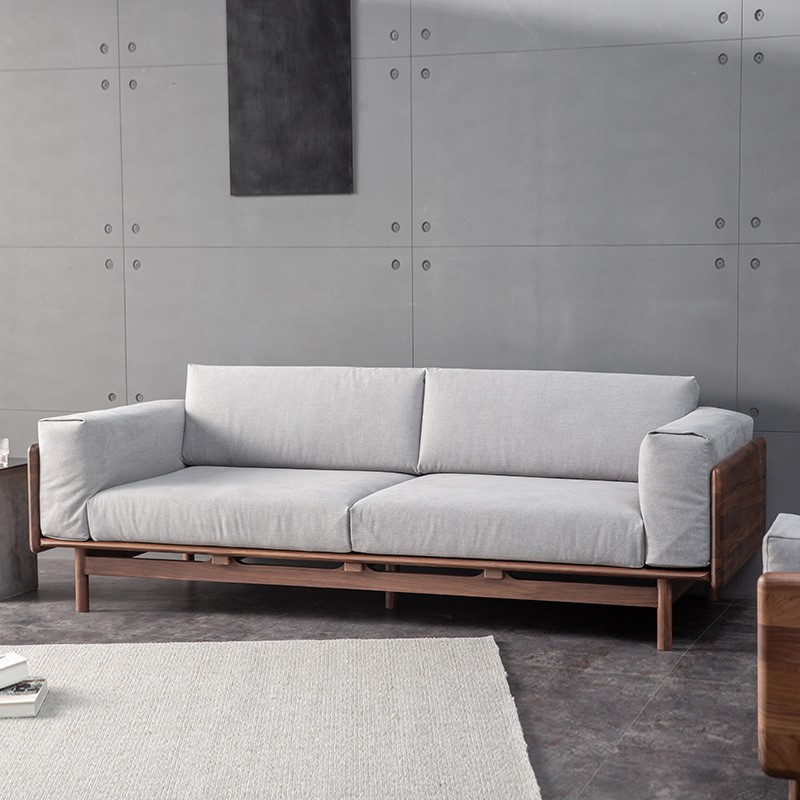 北欧黑胡桃木全实木沙发三人单人客厅极简轻奢型家具现代简约沙发