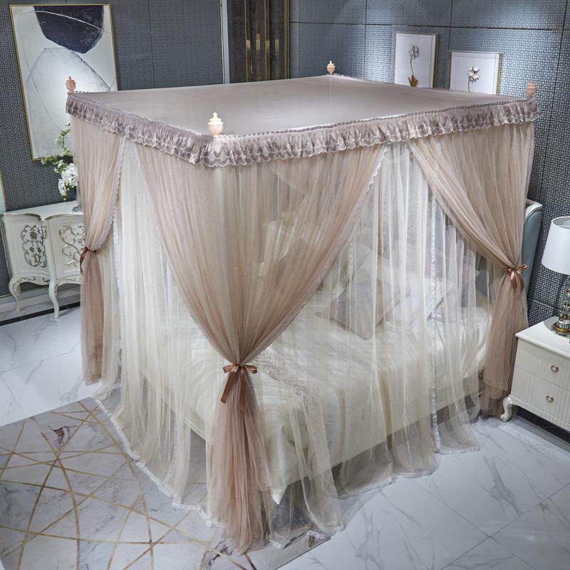 双层宫廷蚊帐三开门落地公主风加粗不锈钢支架方顶家用