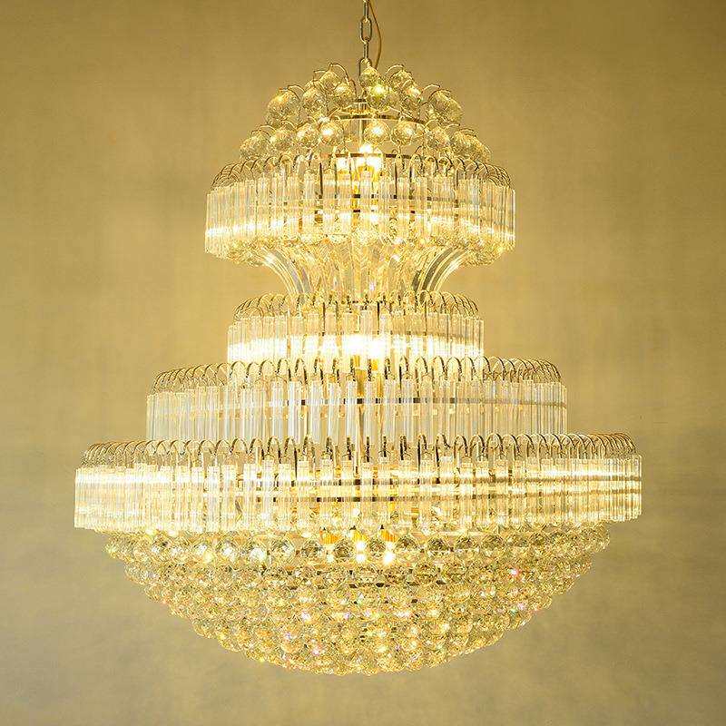 欧式复式楼客厅大吊灯别墅楼中楼酒店大堂楼梯轻奢金色水晶大厅灯