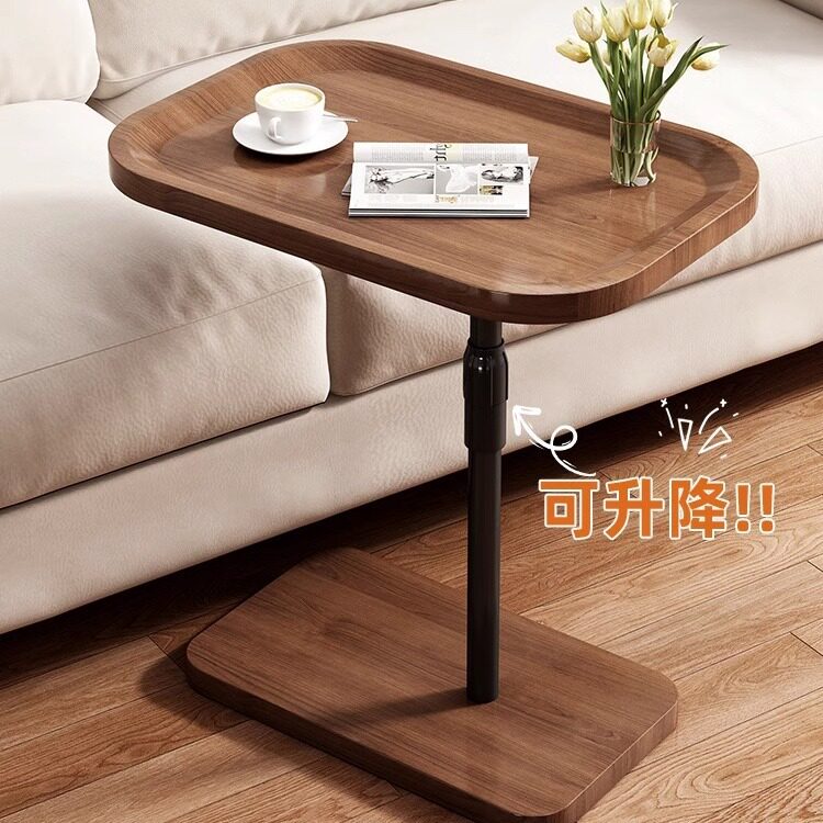 轻奢现代简约升降茶几客厅家用卧室高级感边几阳台可移动圆形床桌
