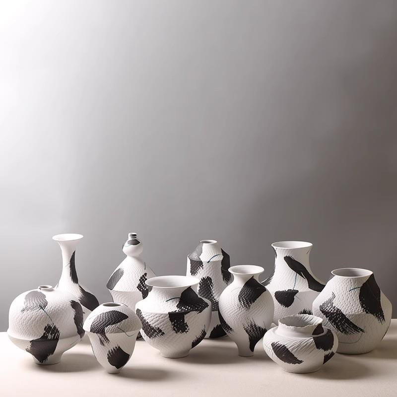 新中式手绘陶瓷花器客厅玄关插花装饰品摆件陶瓷花瓶