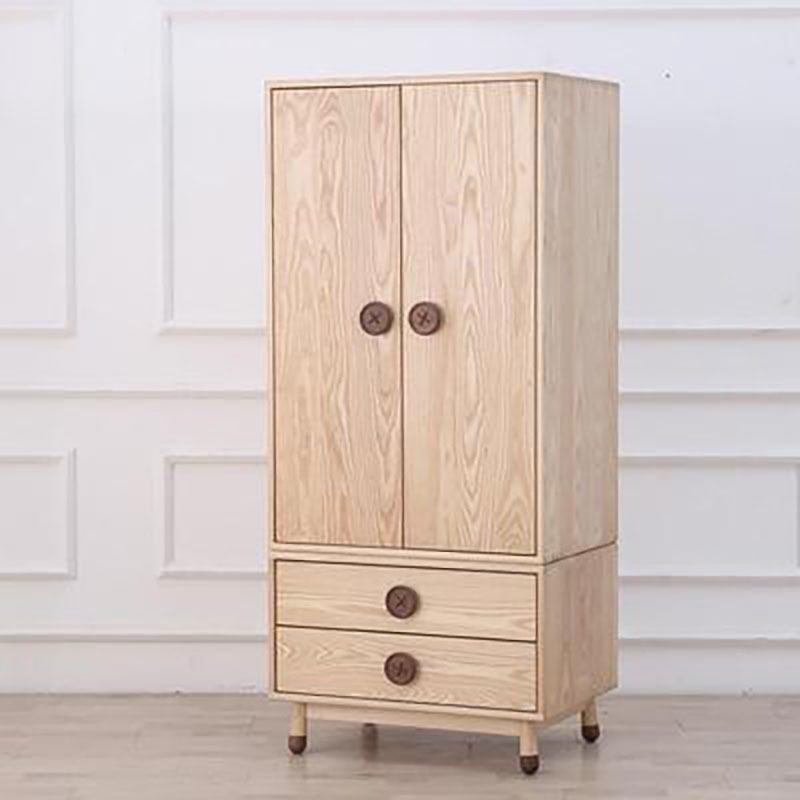 北欧白蜡木儿童衣柜 黑胡桃纽扣简约实木收纳柜 全实木衣橱