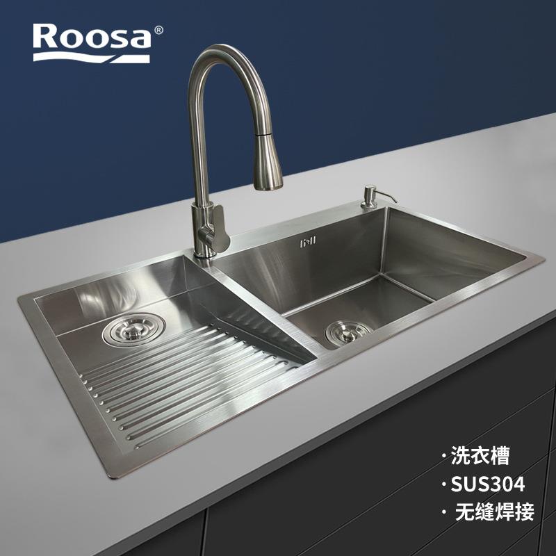 直销乐莎（Roosa）新中式304不锈钢带搓衣板洗衣盆左板6048