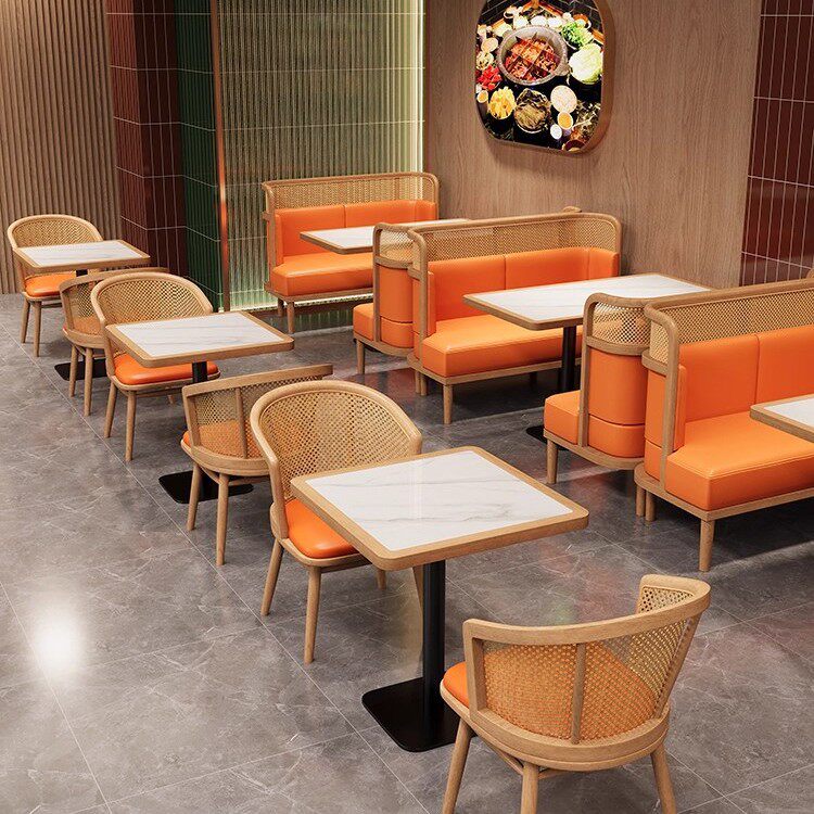 酒店餐厅茶楼卡座沙发日料中式面馆编藤实木桌椅组合饭店餐饮家具