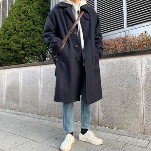 新款毛呢大衣男中长款韩版宽松羊绒风衣冬季加厚插肩大码呢子外套