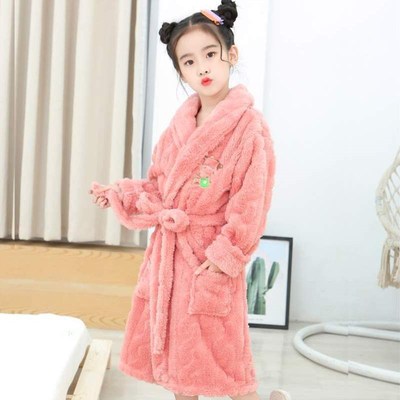 宝宝绒珊瑚儿童男童冬季加v长法兰绒浴袍家居服睡袍女童加厚睡衣