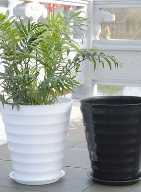 花盆陶瓷特大号30cm以上超大螺纹加厚黑白色仿陶瓷W树脂塑料送托