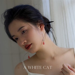 一白阿猫  新中式粉色少女天然珍珠琉璃复古风显白耳环长款耳夹女