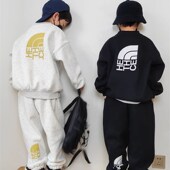 男童卫衣加绒加h厚2024冬季 新款 日系潮牌女童竖印字母圆领套头上