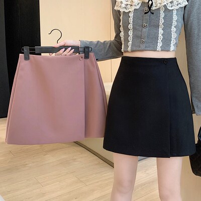 大码设计感不规则高腰毛呢半身裙B秋冬复古气质百搭A字短裙包臀裙