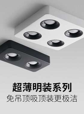 斗胆灯超薄明装双头无主灯免吊顶卧室客厅吸顶射灯筒灯餐厅四头灯