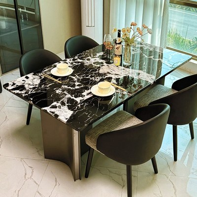 纯天然大理石餐桌长方形意式轻奢高级感家用吃饭桌椅组合2025新款