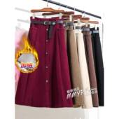 秋冬酒红色加绒加厚条绒半身裙女春秋小个子高腰显瘦A字半裙长裙