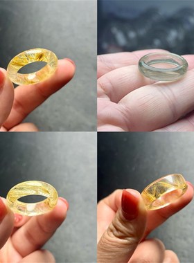 男女未镶嵌水晶素圈指环 天然水晶戒指 天然未镶嵌裸石金发晶指环