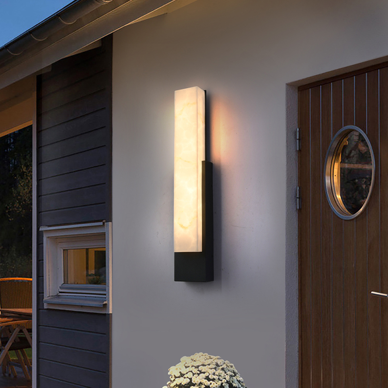 现代轻奢不锈钢仿云石壁灯室外阳台外墙别墅大门口户外防水壁灯