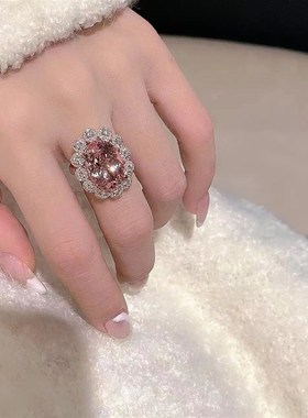 复古设计小众高级感轻奢高碳粉钻切开口指环新款潮戒指女时尚百搭