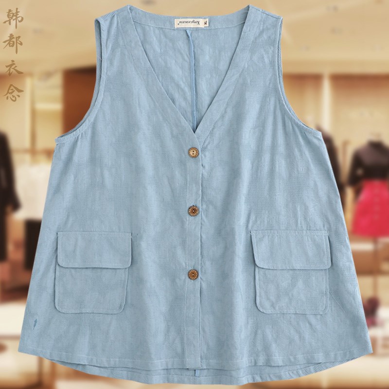 大码纯棉提花马甲女202t3秋季新款中老年胖妈妈装宽松薄款开衫马