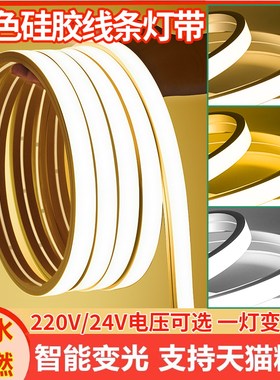 三色led矽胶灯带24v变光户外防y水悬吊式天花板嵌入式220v线条柔