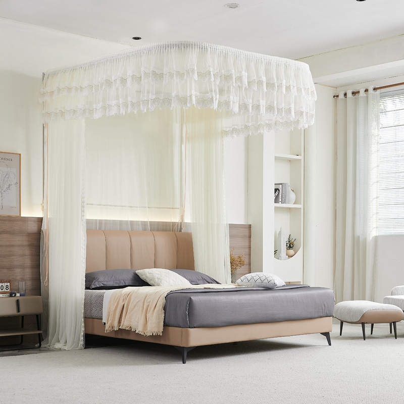 【新品】免钉墙落地款升降伸缩导轨拉绳三开门家用宫廷蚊帐