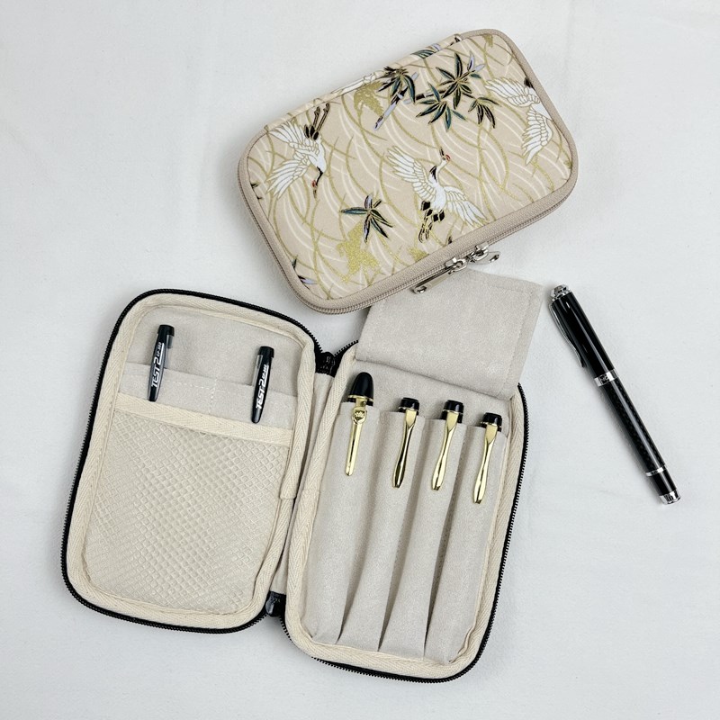 布邑国风笔包四支装钢笔袋布艺笔套拉链笔包便携大容量文具烧饼包