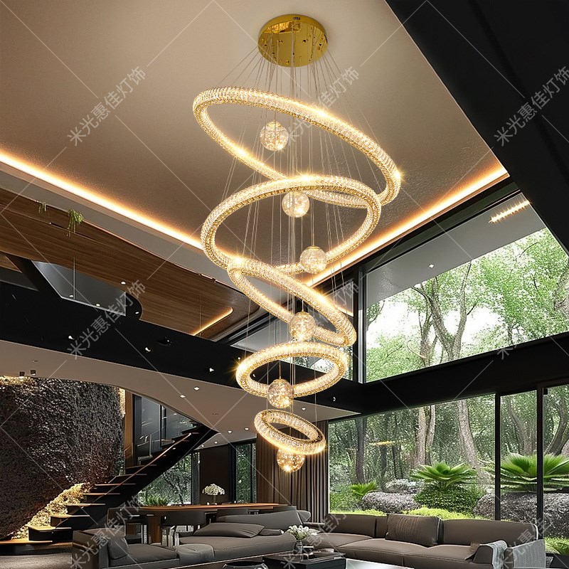 别墅客厅挑空大吊灯豪华大气挑高复式楼中空楼中楼主灯高级感水晶