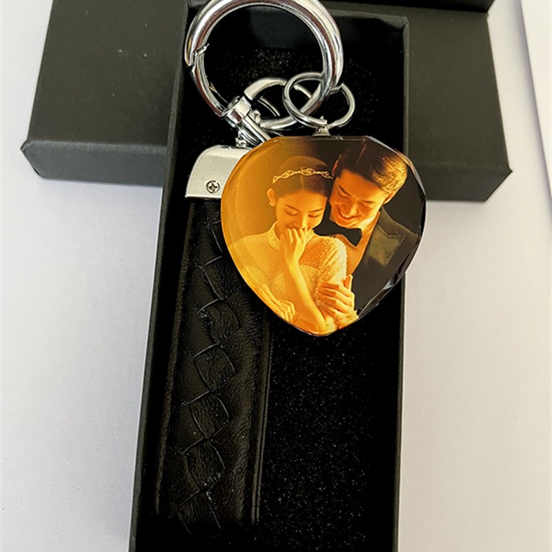 心形钥匙扣定制 双面照片生日挂件情侣车钥匙div高端简约七夕礼物