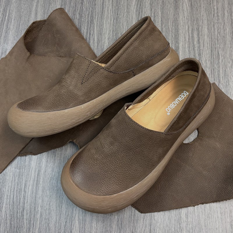 夏季新款真皮透气一脚蹬休闲男鞋复古牛筋底板鞋男宽头两穿懒人鞋