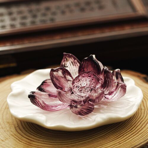 家居香插香座七宝琉璃紫色莲花线香插点香器荷叶塔香座香薰托盘
