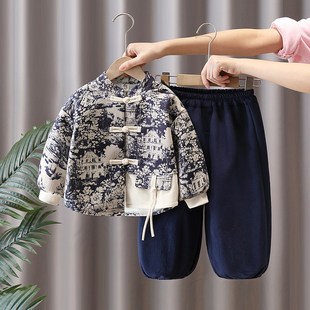 男童汉服秋冬装202n4新款宝宝中式加厚唐装儿童冬季加绒中国风套