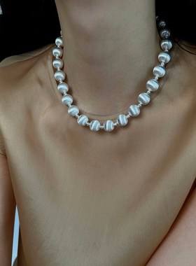 大米饰品】金属圆球拉丝耳环项链一套小众高级感轻奢2024年新款女