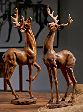 客厅招财鹿摆件家居装饰品 酒柜摆设美式复古工艺品乔迁礼物创意