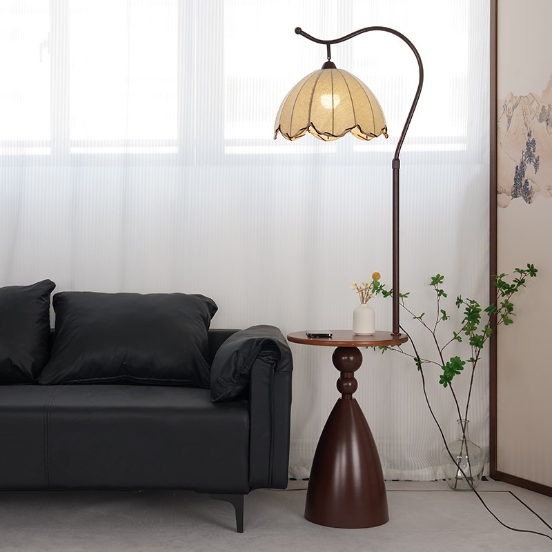 落地灯客厅沙发旁边角中古美式复古置物架一体卧室床头柜茶几台灯