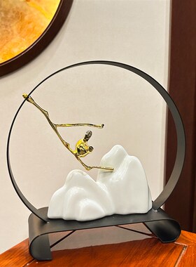 新中式茶室禅意摆件样板间软装客厅E酒店大堂博古架玄关酒柜装饰