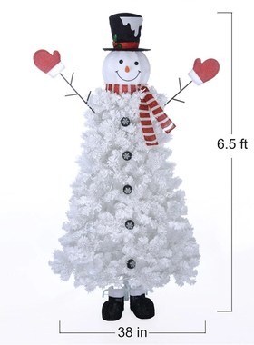 2024新款白色圣诞雪人195CM圣诞树商场橱窗柜台场景.布置圣诞树