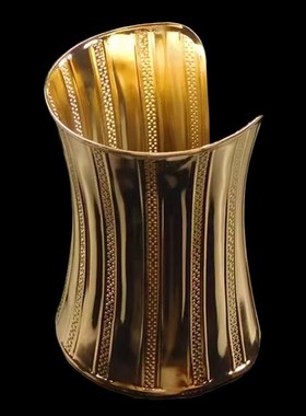 闪亮光泽亮金色高光金属竖条纹护腕式民族风夸张手镯男女饰品摆件