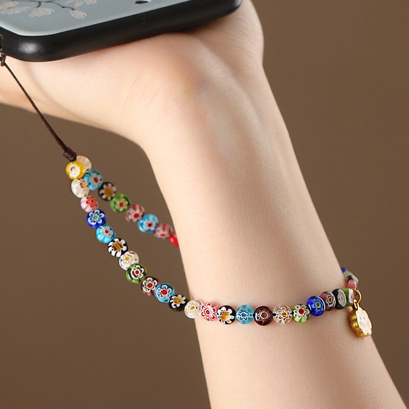 彩色千花琉璃时尚手机链挂绳手腕防丢短款串珠壳挂件挂饰品防丢绳