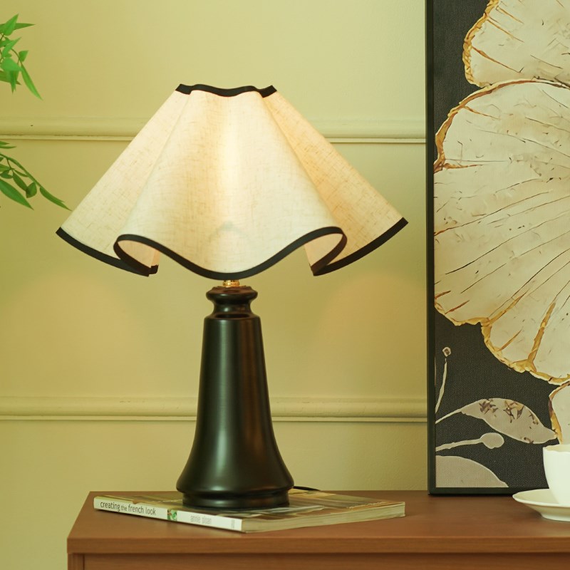 黑色布艺法式复古实木氛围灯简约现代卧室床头柜中古高级感台灯