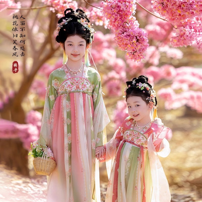 汉服女童2025新款春季唐装国风小女孩春秋儿童女宝古风超仙连衣裙
