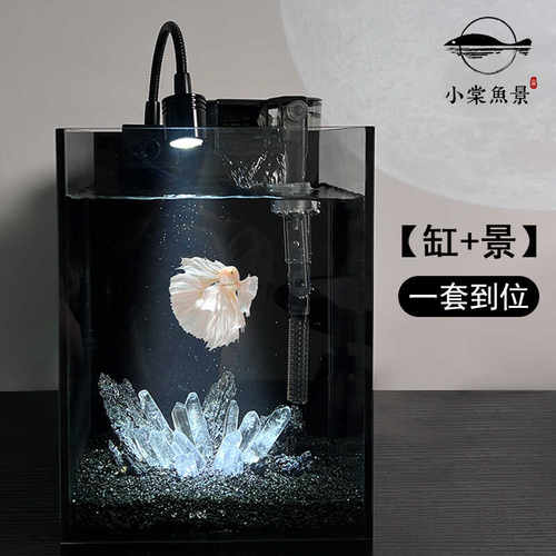 暗黑风天然白水晶造景斗鱼鱼缸