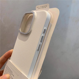 ins荔枝纹适用于iPhone16promax手机壳金属框苹果15新款 情侣13小众高级感12全包防摔11男女网红14promax皮质