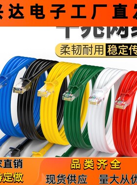 超五类网线CAT5E家用工程网络跳线成品红色蓝色黄色8芯千兆网