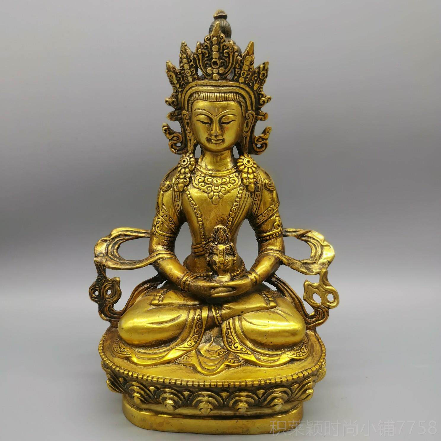 正品仿纯铜鎏金音黄古财神金刚萨陀长寿佛文殊菩萨四臂观释尼迦摩