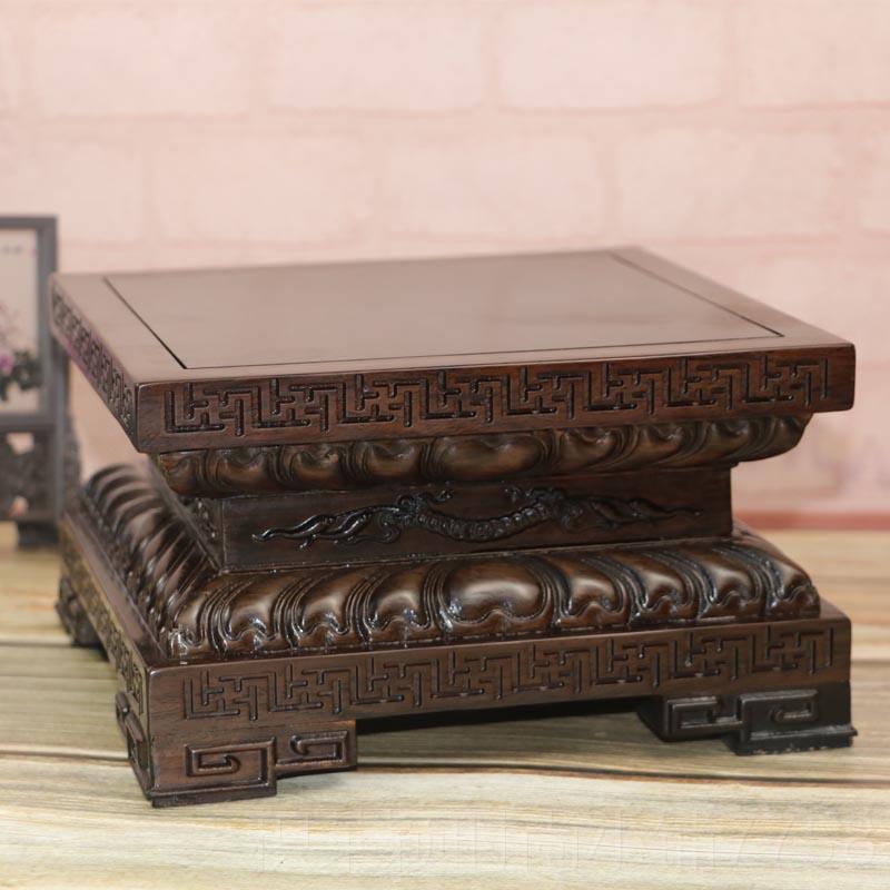 正品实摆木红木方形黒梓木莲花底座长音佛像奇石观件金刚实木底座