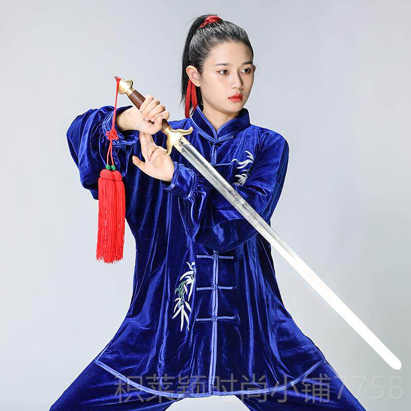 正品2021新款极女金丝绒秋冬加功厚刺绣服春秋武太术太极拳练服装