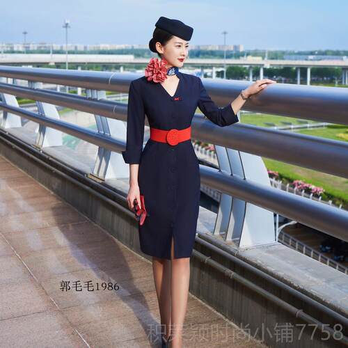 正品东业航空姐制服高端神连衣裙夏高级感乘面试气质女范套装空职