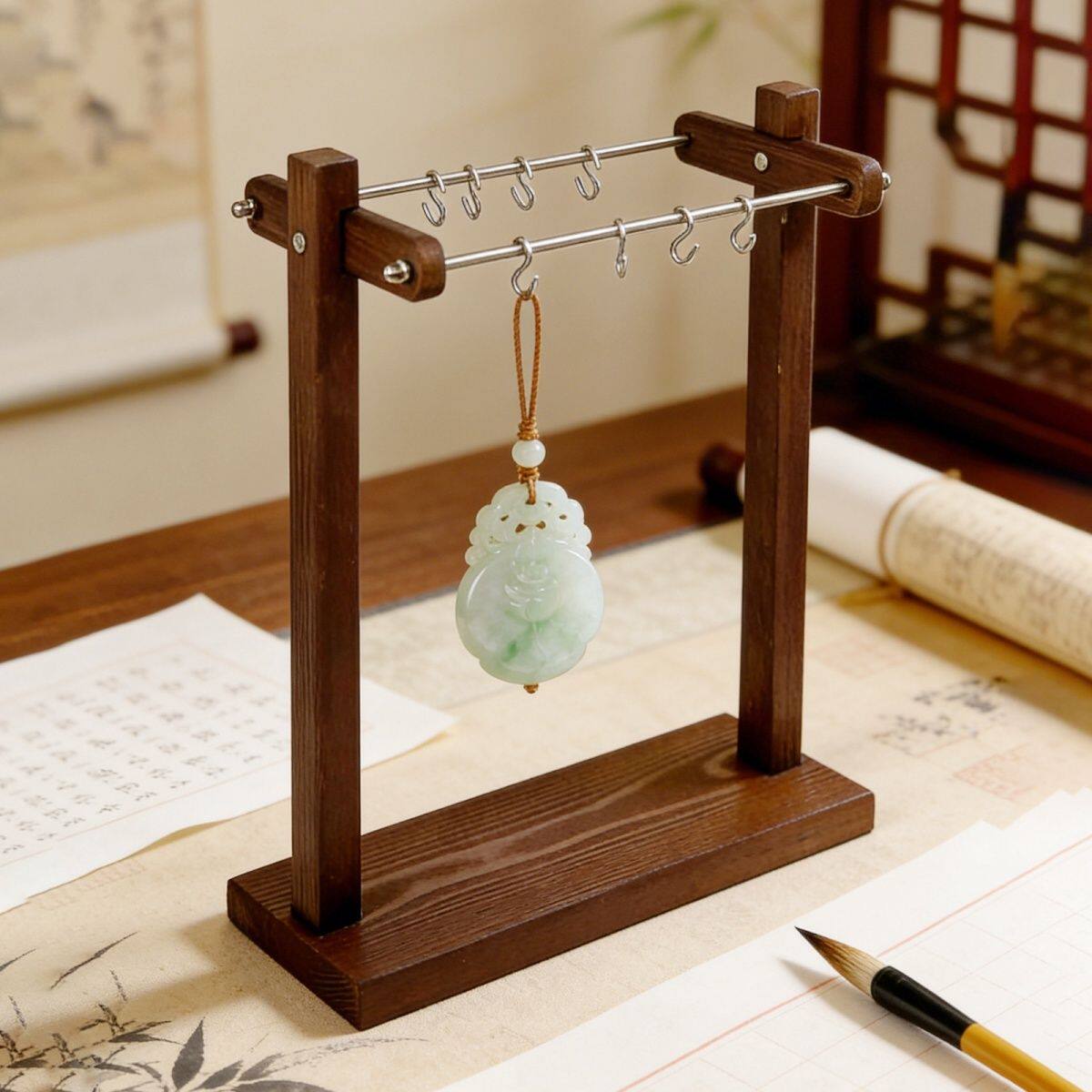 木质立式多挂钩首饰展示架图片