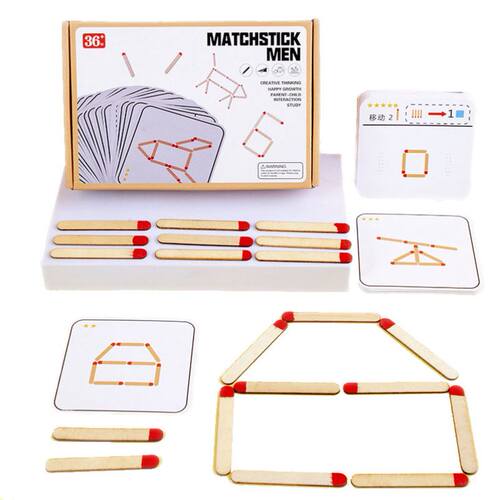 Montessori Matches Puzzles Game Wooden Toys DIY Math Geometr