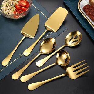 Gold Stainless Steel Western Serving Tableware Fork Spoon Sh