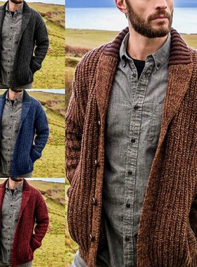 Men's cardigan solid color long sleeve knitted sweater c