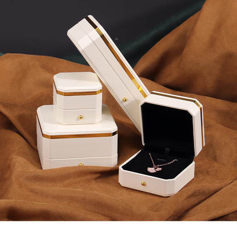 珠宝首饰包装盒八角PU皮盒戒指盒项链吊坠手镯耳环饰品盒白色礼盒